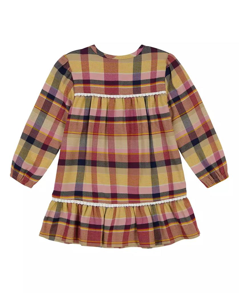 KIDS HEADQUARTERS Toddler and Little Girls Plaid Flannel Crochet Trim Dress