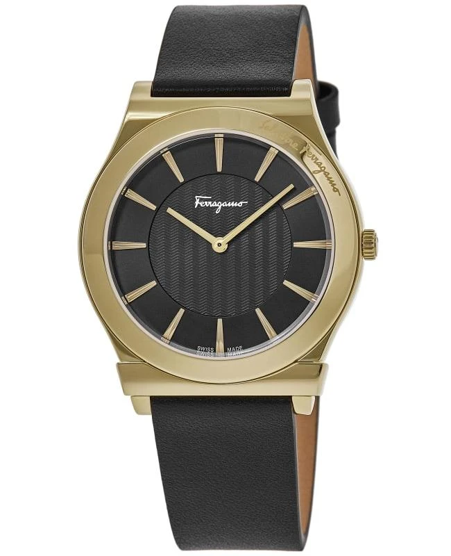 Salvatore Ferragamo Salvatore Ferragamo 1898 Slim Black Dial Leather Strap Men's Watch SFPE00219 1