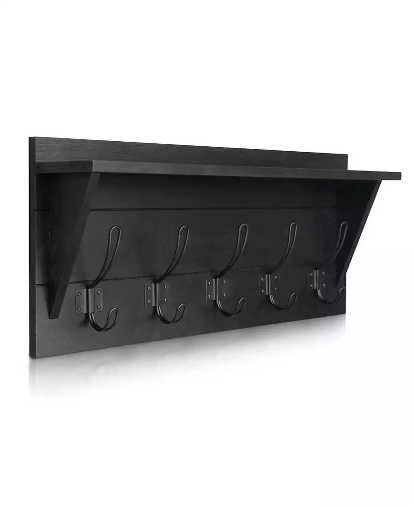 HBCY Creations Rustic Wall-Mounted Coat Rack Shelf, 24" Solid Pine Wood with Hooks, Country Style for Entryway, Kitchen 
Bathroom