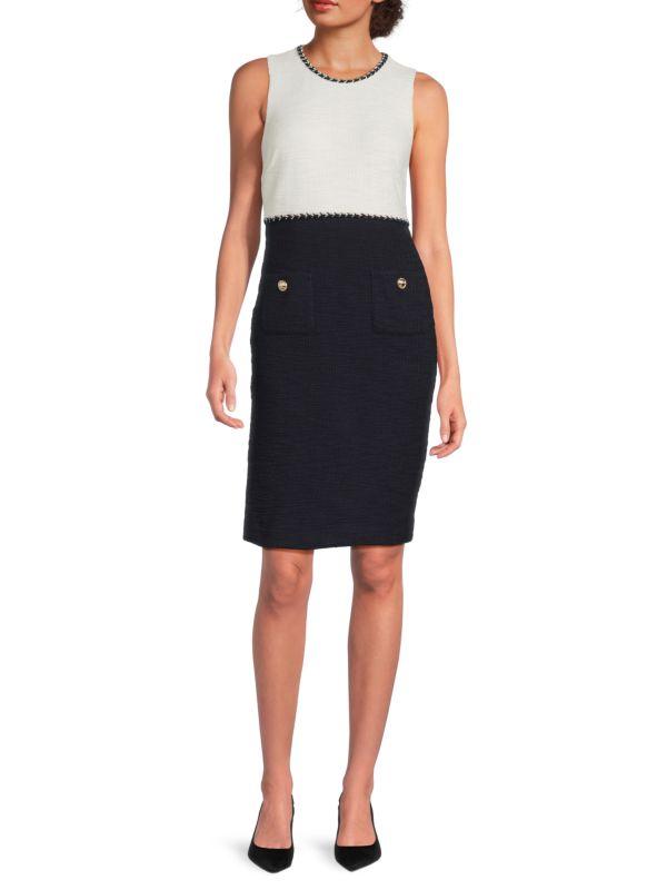 Karl Lagerfeld Paris ​Contrast Knit Tweed Sheath Dress