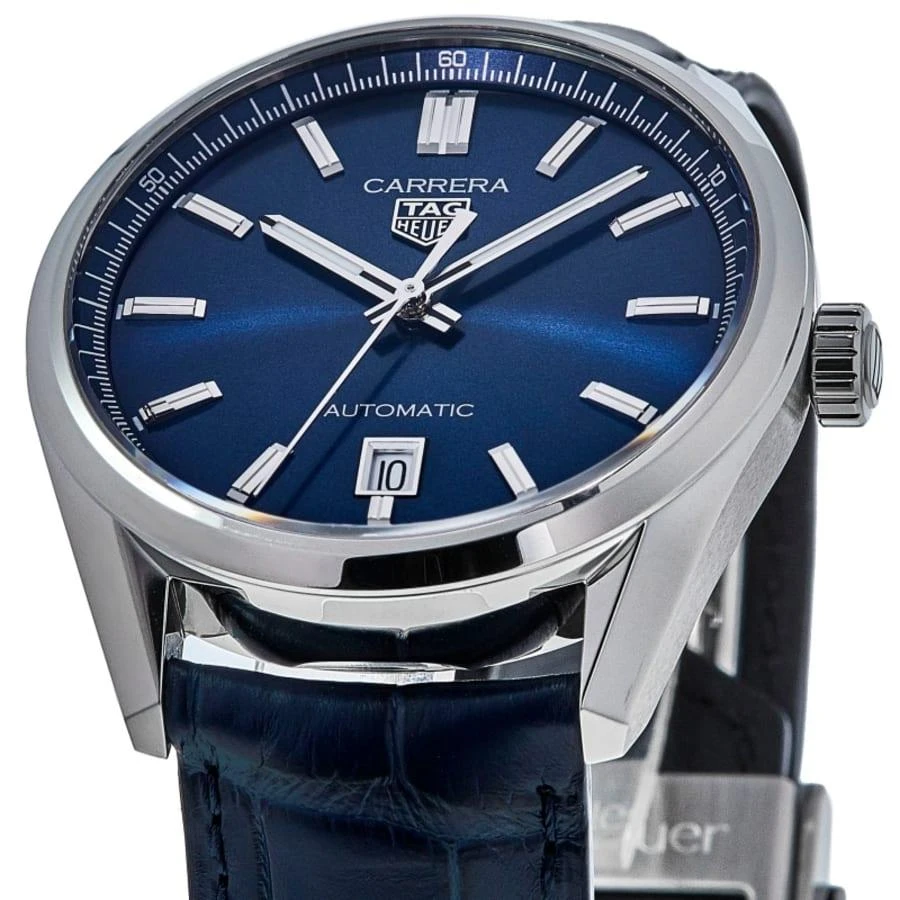 TAG Heuer Carrera Calibre 5 39mm Automatic Blue Dial Leather Strap Men's Watch 2