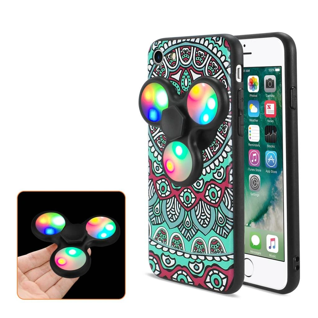 Reikowireless Reiko Iphone 7/8/Se2 Case Design The Inspiration Of Peacock With Led Fidget Spinner Clip On In Teal 1