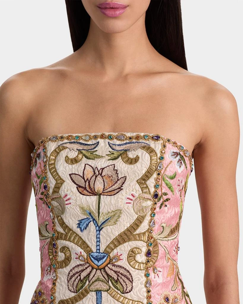 Alice + Olivia Katia Embellished Metallic Jacquard Strapless Dress 6