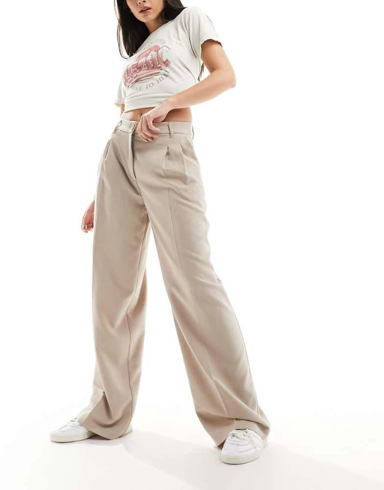 Monki Monki high waist wide leg tailored trousers in beige 1