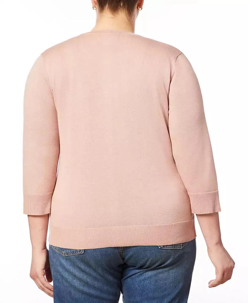 Melissa Paige Plus Size Pointelle Knit 3/4-Sleeve Button Front Cardigan 2