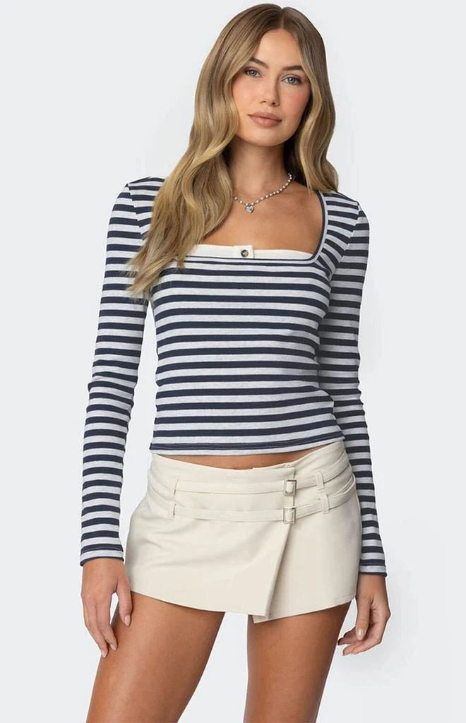 Edikted Buttoned Up Layered Striped Top 1