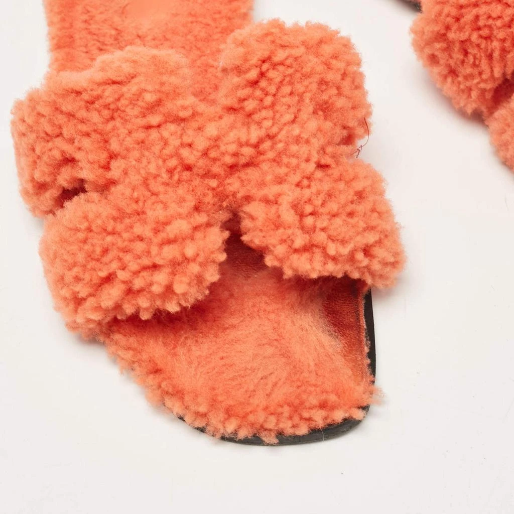Hermes Hermes Orange Shearling Fur Oran Flat Slides Size 37 9
