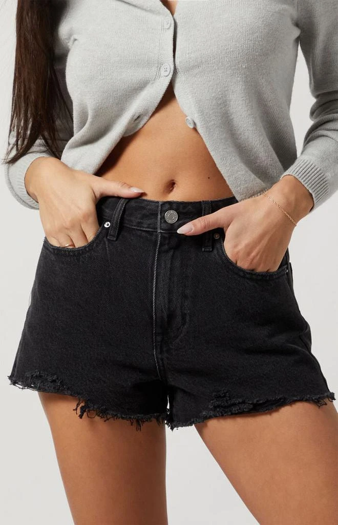 PacSun Black Frayed Ripped High Waisted Denim Festival Shorts 2