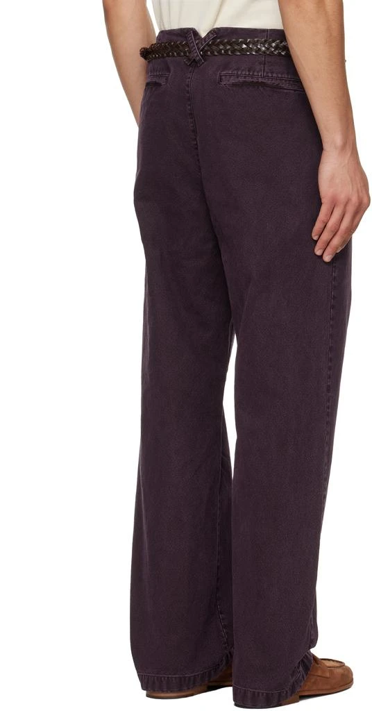 TONYWACK Burgundy Garment Dyed Cotton Straight Trousers 3