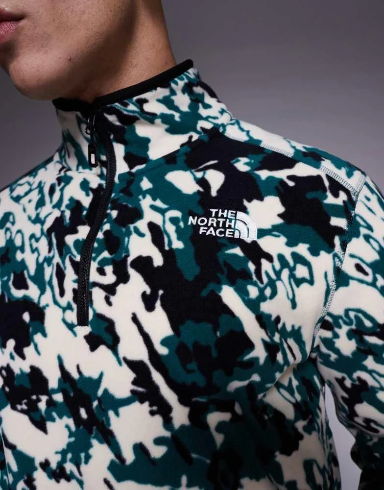 The North Face The North Face Glacier 1/4 zip fleece in green grid print 2