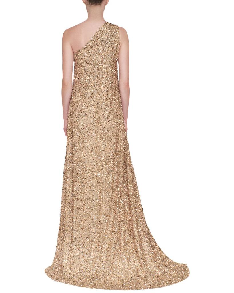 REEM ACRA One-Shoulder Beaded Gown