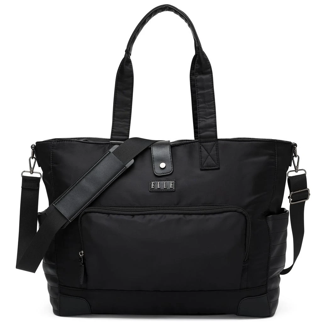 ELLE Voyage 25L Twill and Vegan Leather Weekender Tote Bag | Black 1