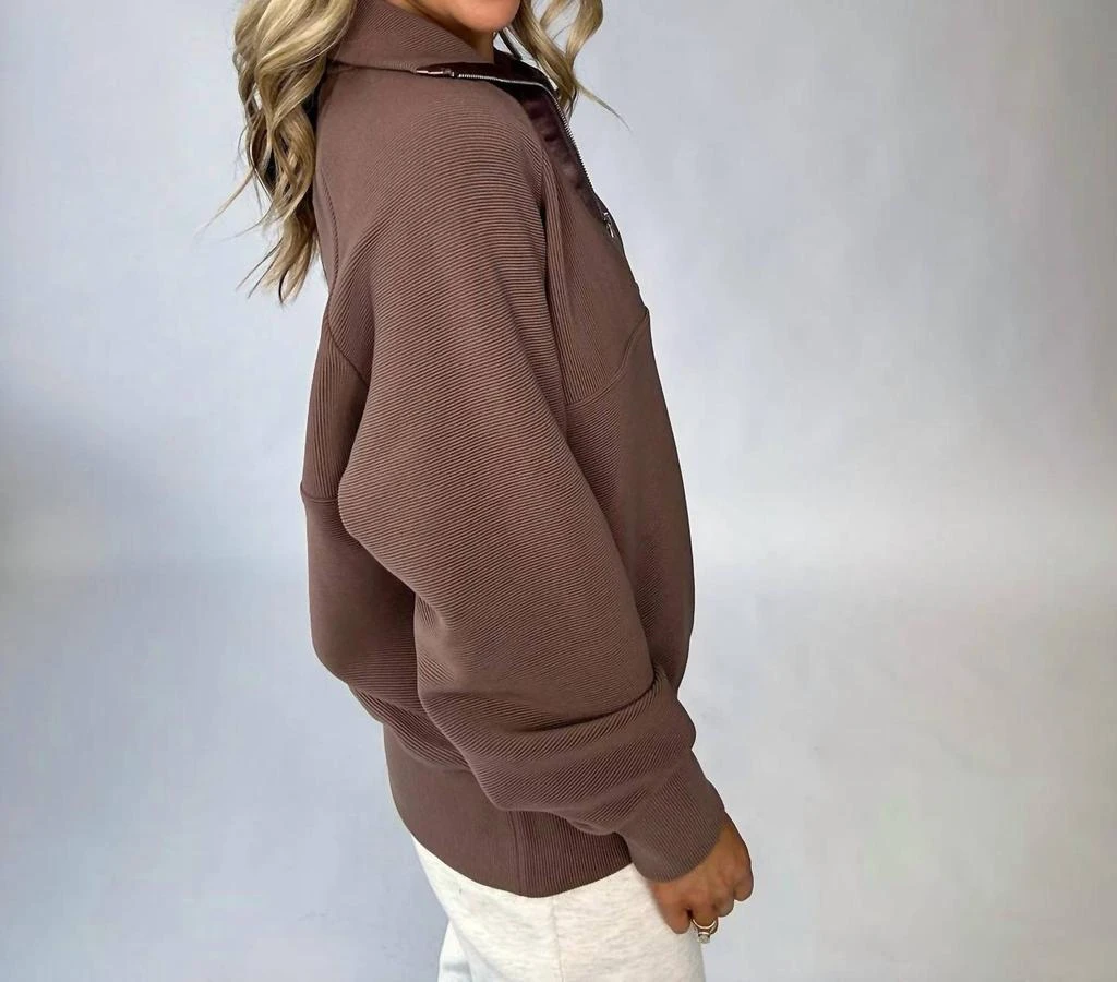 Varley Lismore Half Zip Sweater Top In Deep Taupe 2