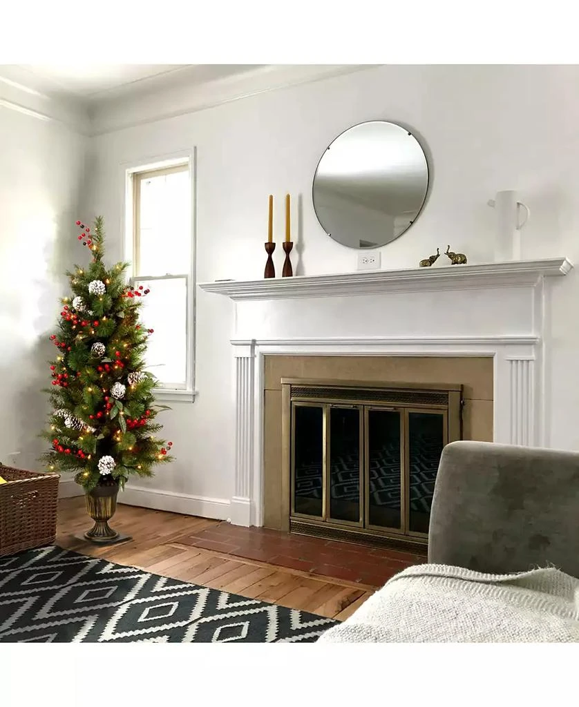 National Tree Company 4' Frosted Pine Berry Collection Entrance Tree with Cones, Red Berries & Clear Lights in Bronze Pot 3