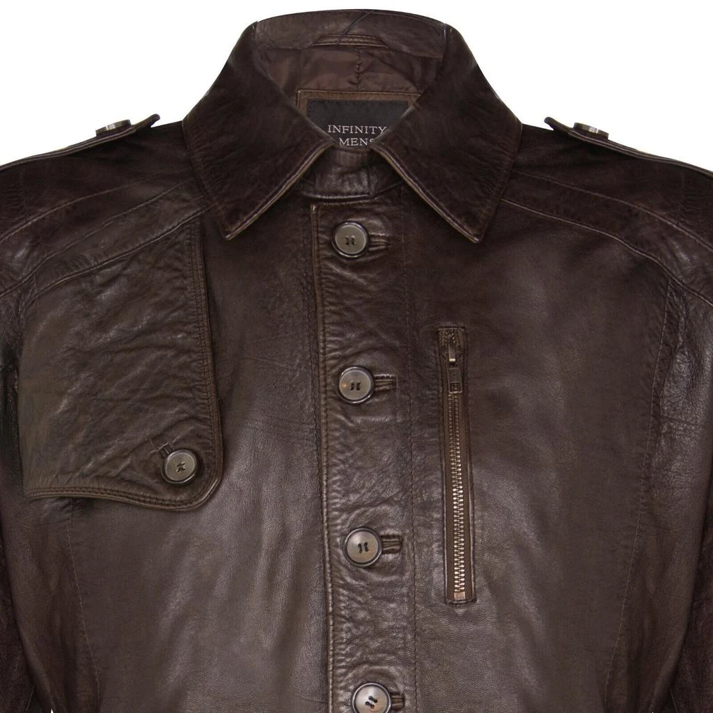 Infinity Leather Mens Soft Long Military Trench Distressed Leather Coat 4