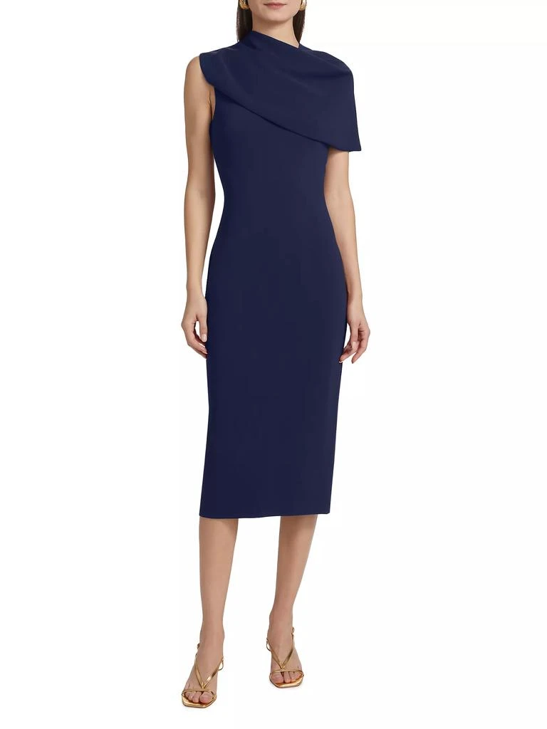 Badgley Mischka Stretch-Crepe Cape-Sleeve Midi-Dress 3