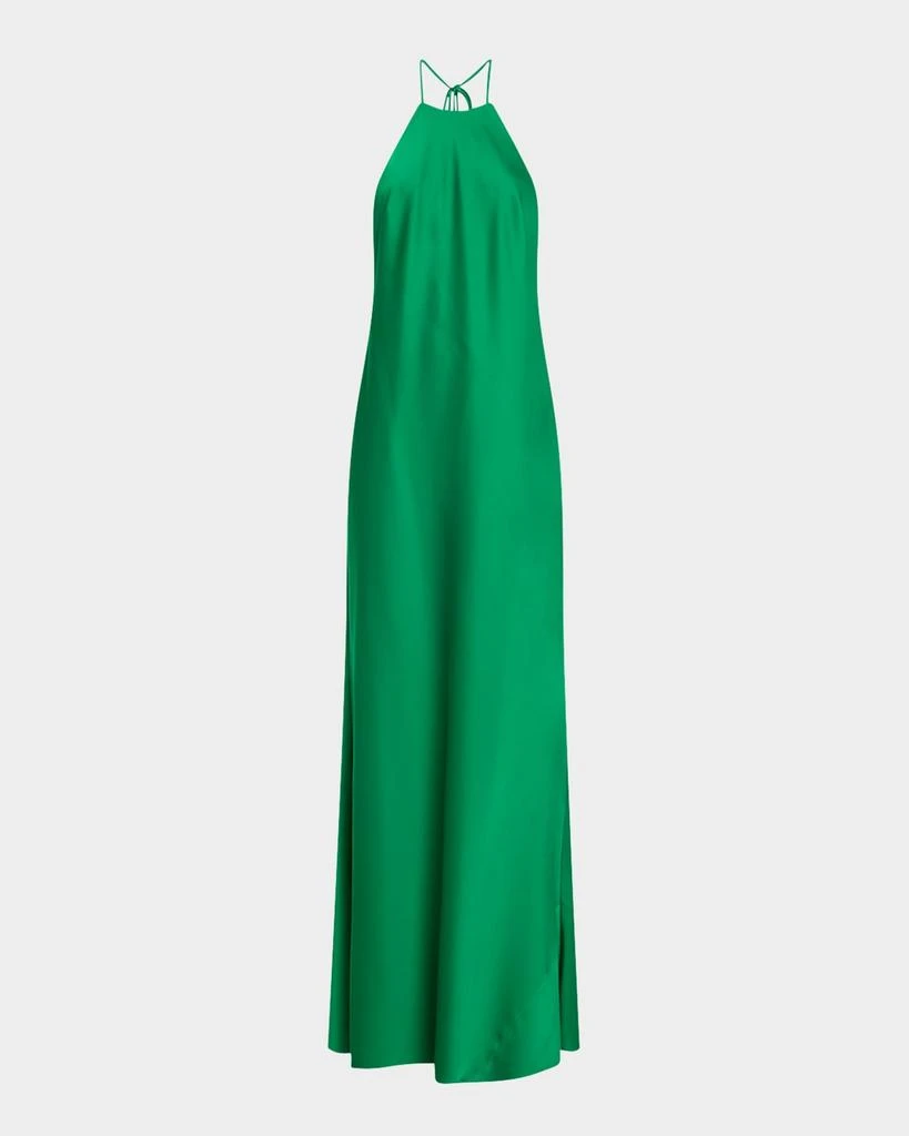 Liv Foster Low-Back Satin Halter Gown 1