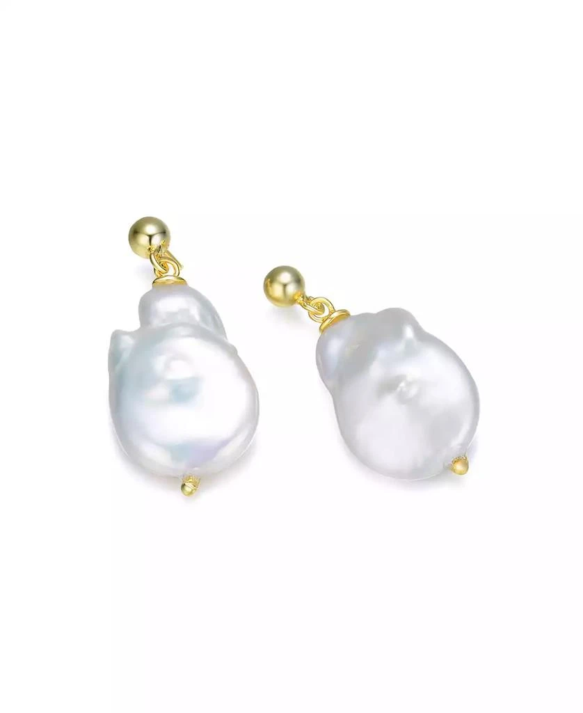 Genevive Elegant Sterling Silver 14K Gold Plating and Genuine Freshwater Pearl Dangling Earrings 2