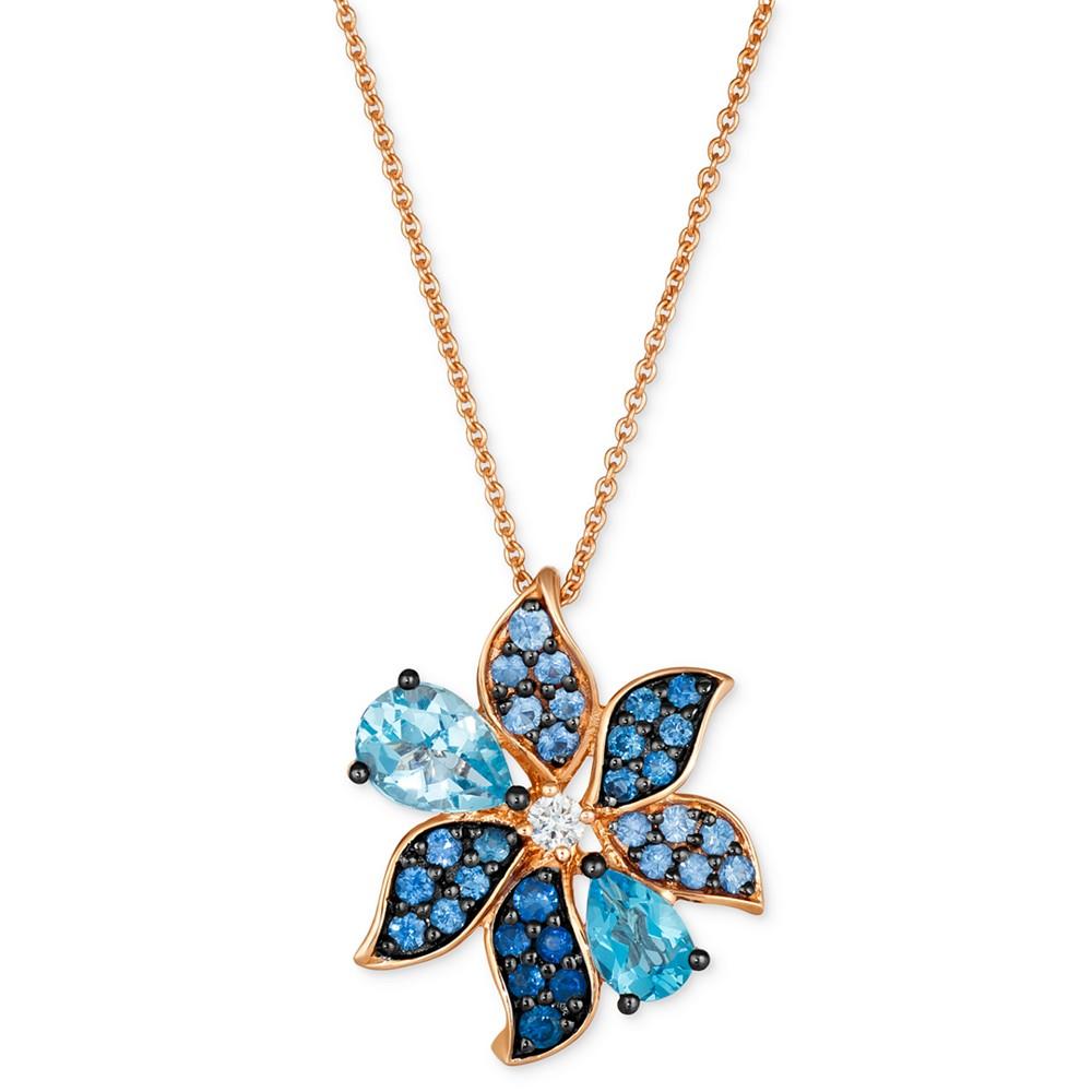 Le Vian Multi-Gemstone (1-5/8 ct. t.w.) & Vanilla Diamond (1/20 ct. t.w.) Flower Adjustable 20" Pendant Necklace in 14k Rose Gold