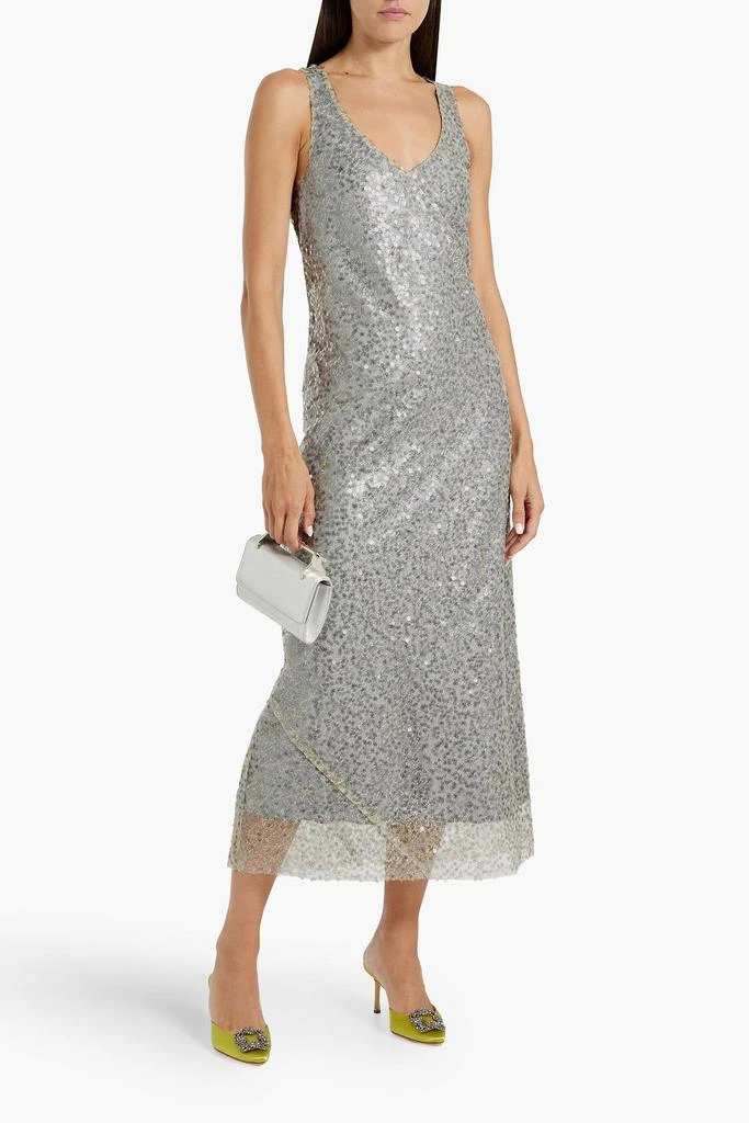 Vince Sequined metallic lace midi dress 2