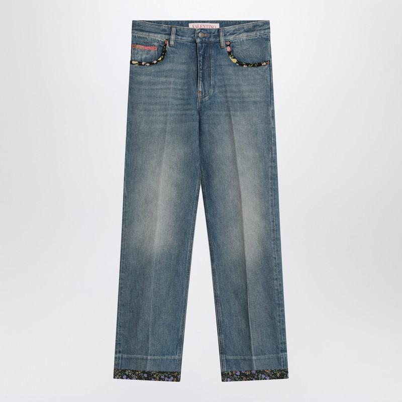 Valentino Valentino Garavani Washed Jeans With Floral Trims