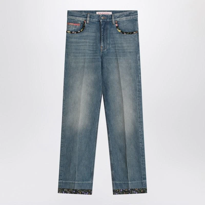 Valentino Valentino Garavani Washed Jeans With Floral Trims 1