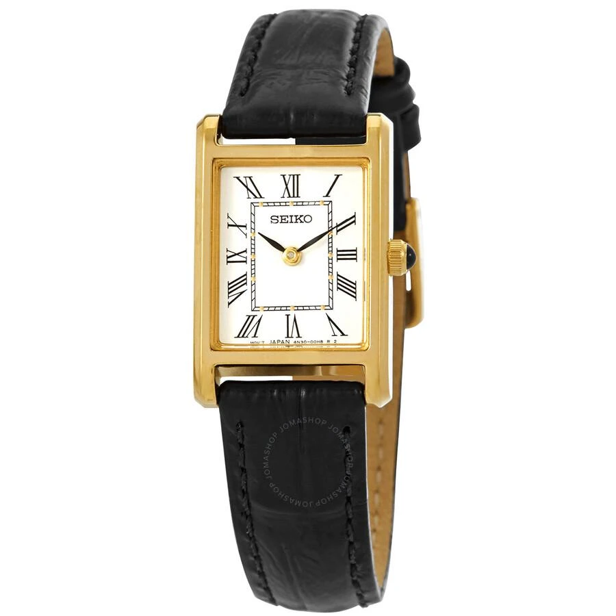 Seiko Quartz White Dial Black Leather Ladies Watch SWR054 1