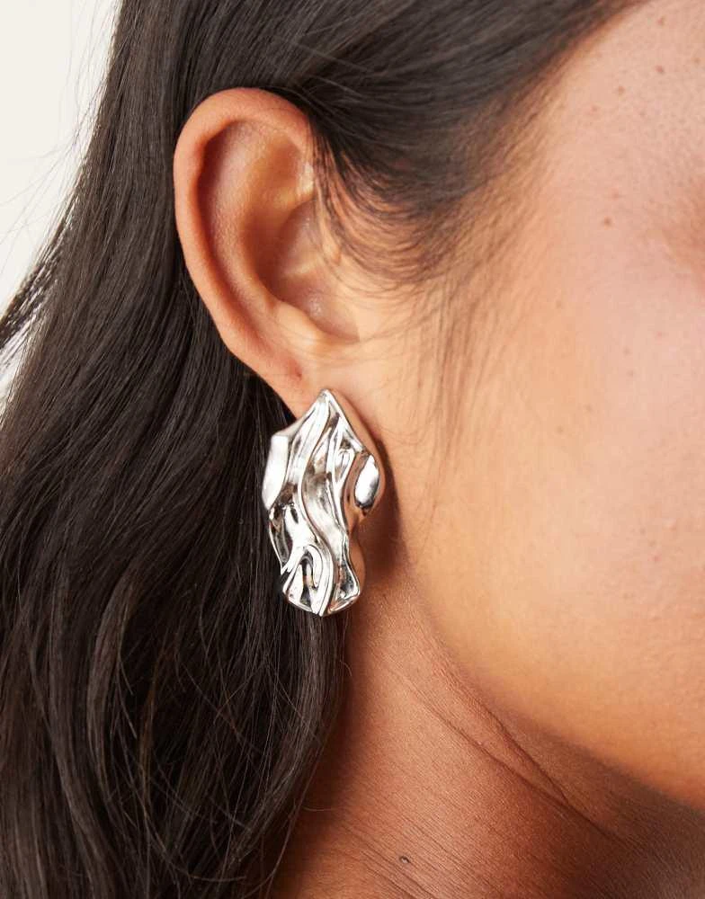 DesignB London DesignB London molten statement textured stud earrings in silver