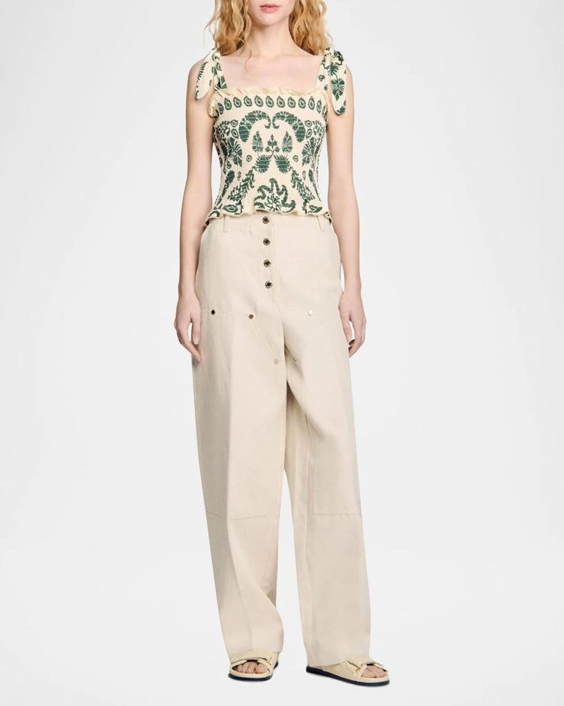 Sandro Ramatuelle Smocked Shoulder-Tie Top 2