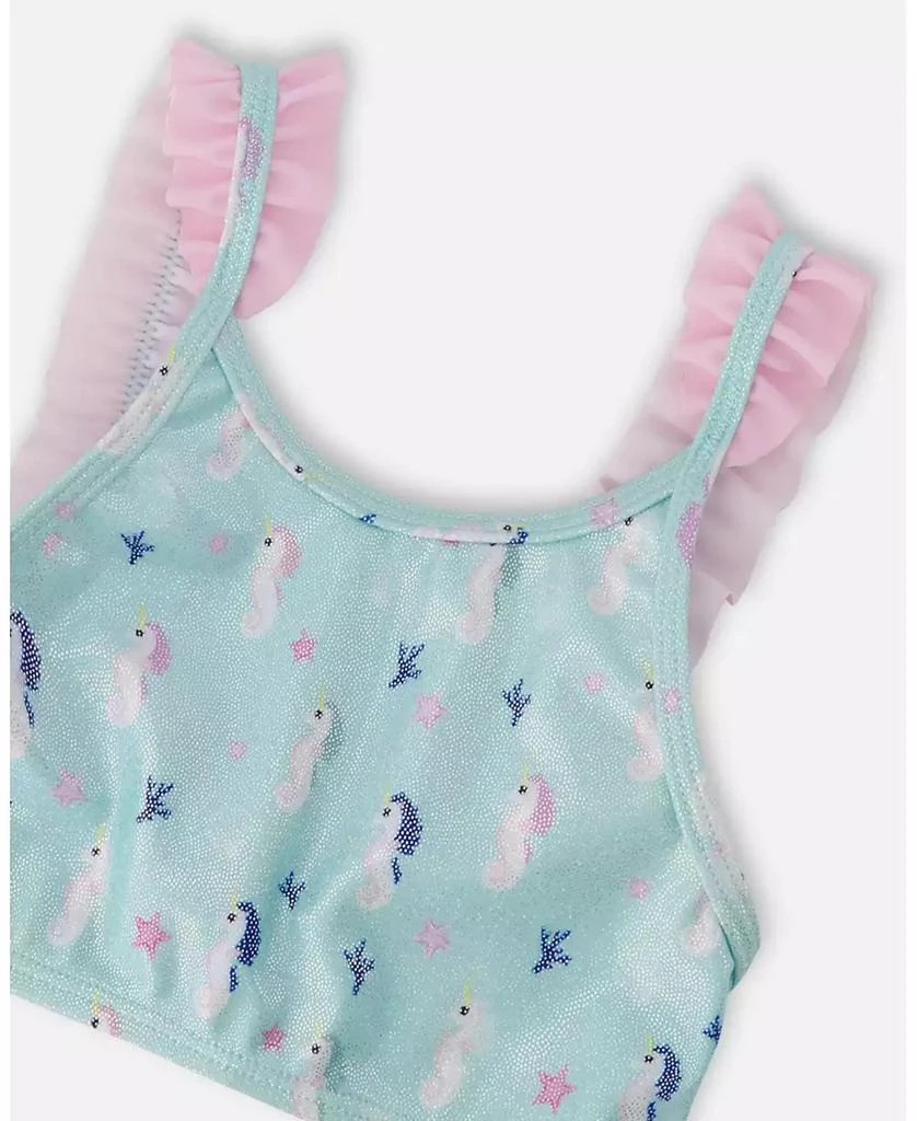 Deux par Deux Girls Two-Piece Swimsuit Blue Seahorse Print 4