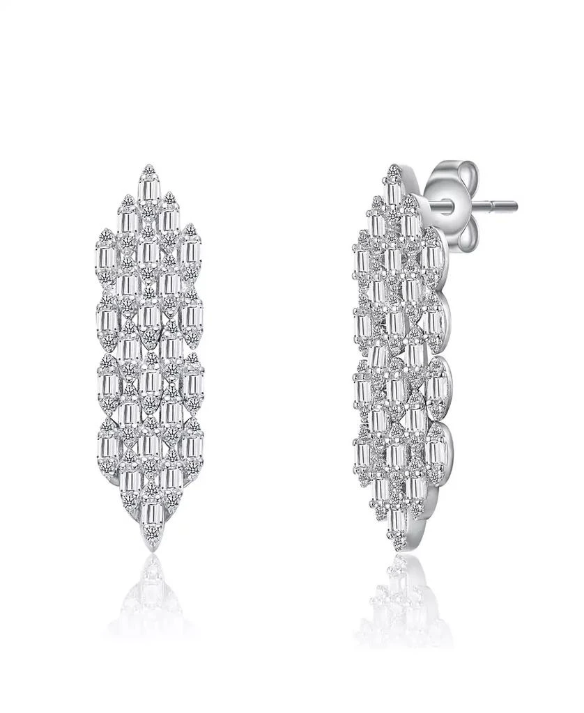 Genevive Sterling Silver White Gold Plated with Clear Cubic Zirconia Waterfall Cluster Dangle Earrings