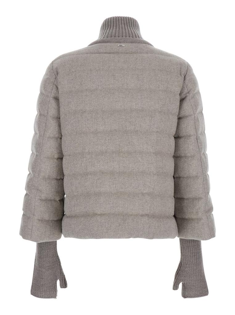 Herno Beige Down Jacket With Drawstring High  Neck And Removable Gloves In Tech Fabric Woman