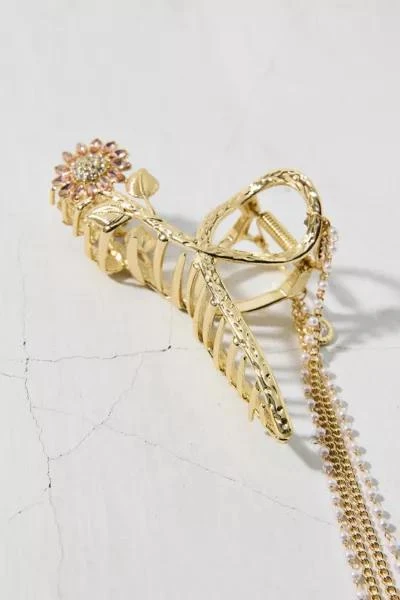 Urban Outfitters Gem Sunflower Pearl Chain Dangle Claw Clip 2
