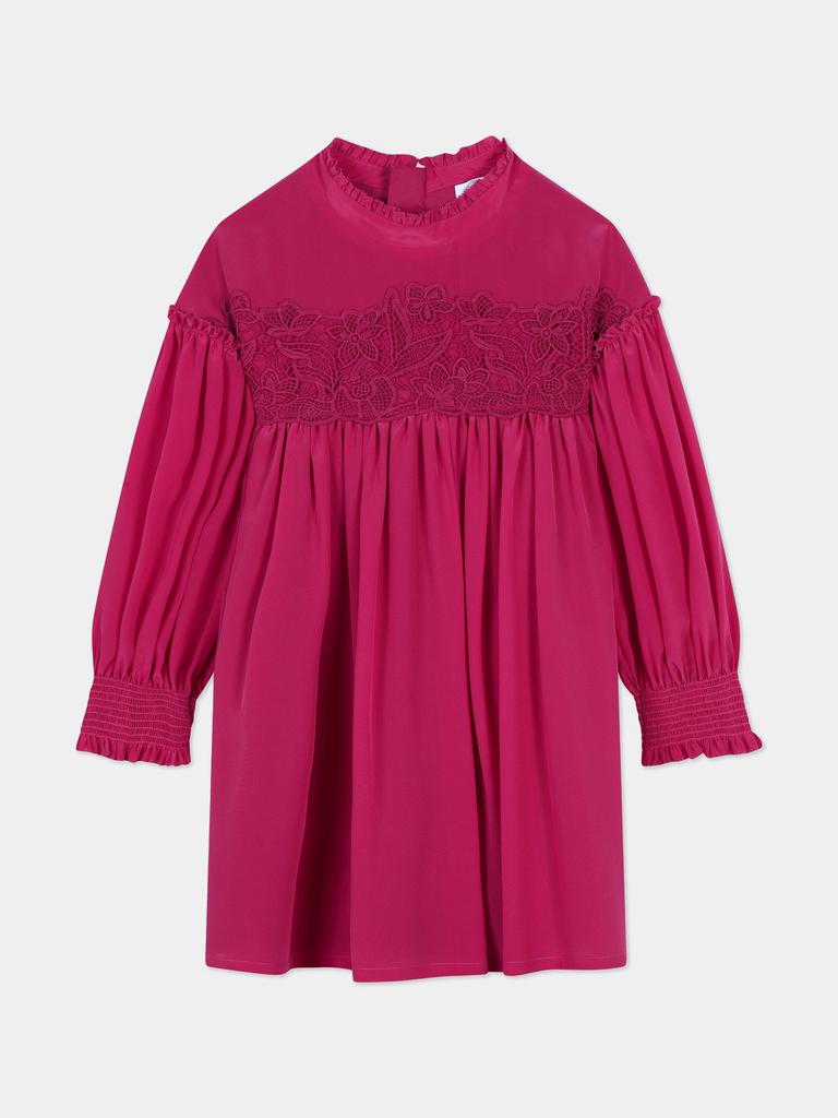 Chloé Chloé Girls Silk And Lace Detail Ceremony Dress in Pink
