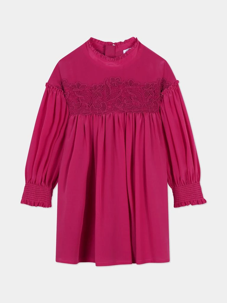 Chloé Chloé Girls Silk And Lace Detail Ceremony Dress in Pink 2