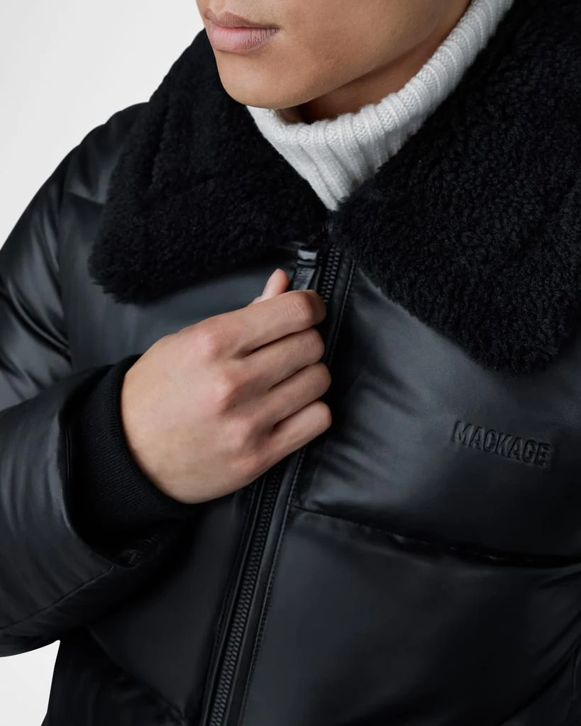 Mackage Men's Kyrie Leather Down Jacket with Shearling Collar 5