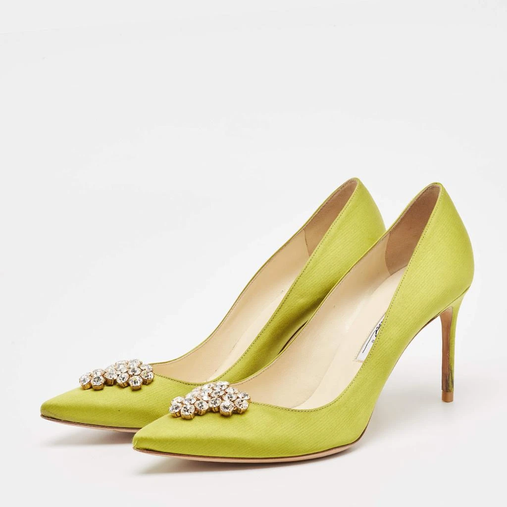 Brian Atwood Brian Atwood Green Satin Crystal Embellished Pointed Toe Pumps Size 39.5 2