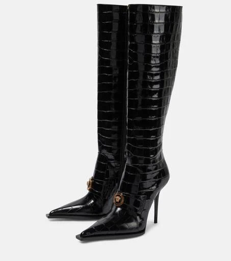 Versace Croc-effect patent leather knee-high boots 5