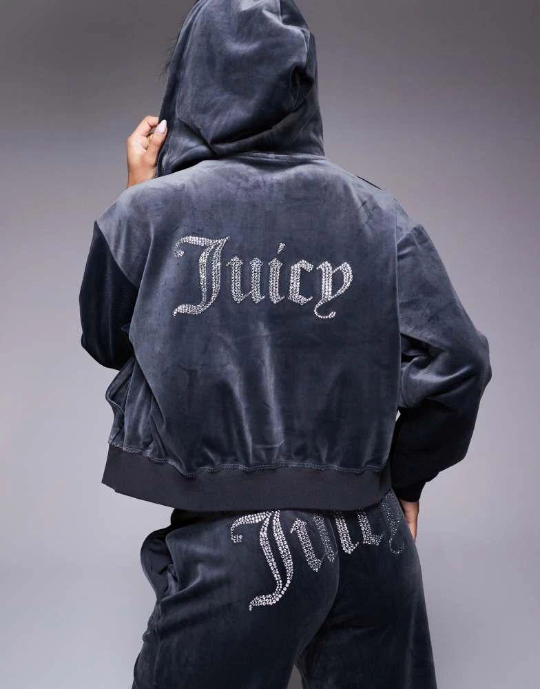 Juicy Couture Juicy Couture relaxed fit velour zip through hoodie in charcoal exclusive to asos 2