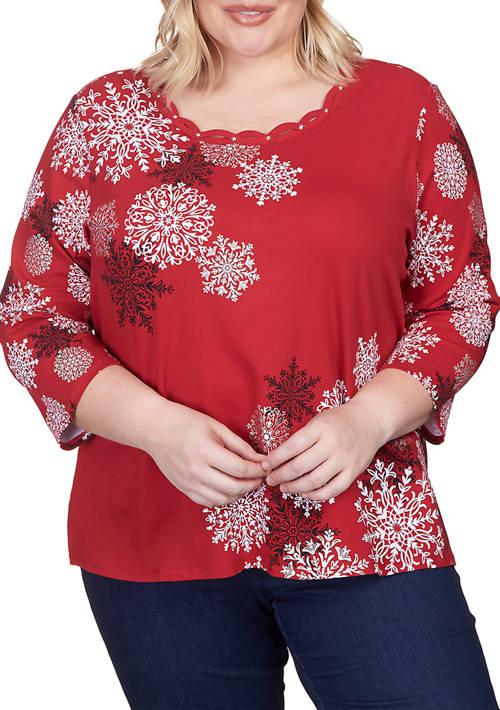 Alfred Dunner Dunner Plus Size Snowflakes Knit Top