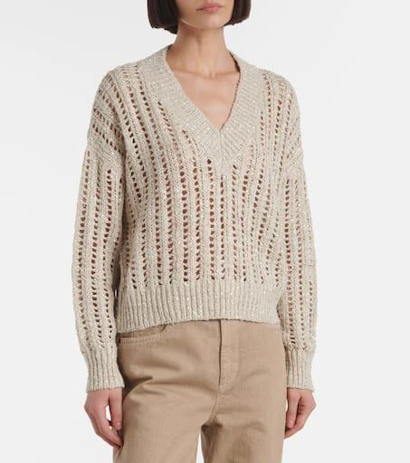 Brunello Cucinelli Embellished silk and linen-blend sweater 4