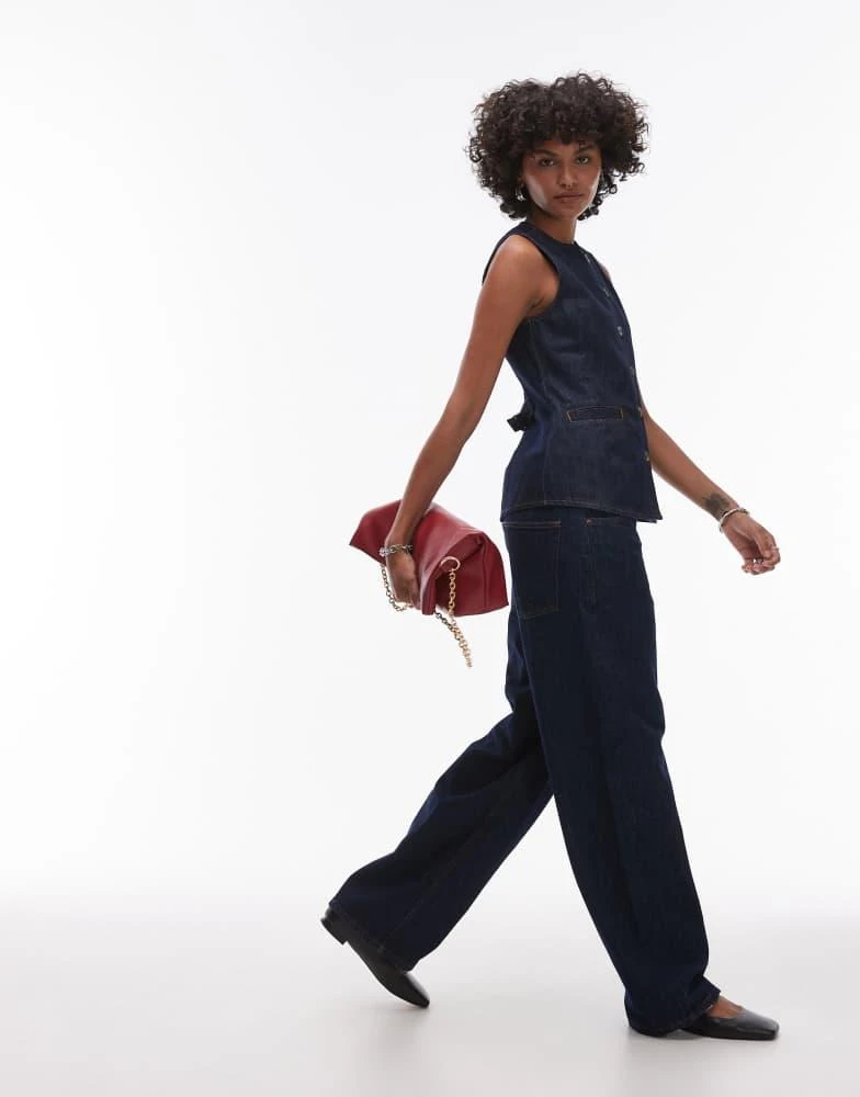 Topshop Topshop denim high neck waistcoat in raw look indigo 4