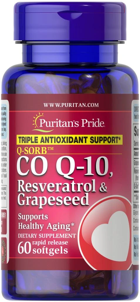 Puritan's Pride Q-SORB™ Co Q-10, Resveratrol & Grapeseed 60 softgels 1