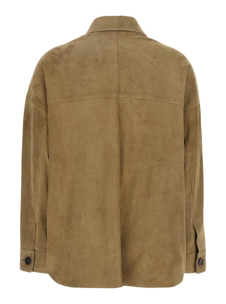 Arma Beige Jacket With Pointed Collar And Front Pockets In Suede Woman