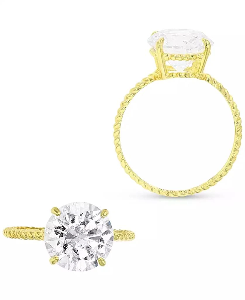 Macy's Cubic Zirconia Solitaire Textured Shank Engagement Ring in 10k Gold 4