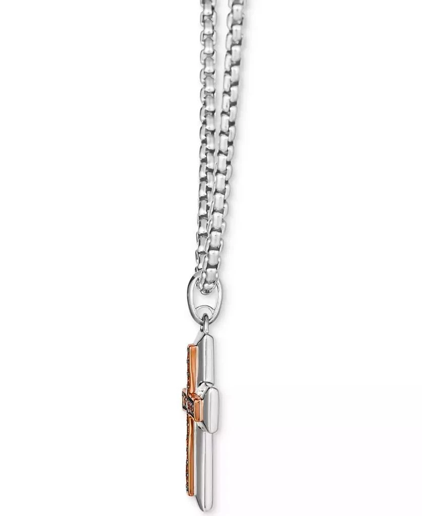 Le Vian Chocolatier® Men's Chocolate Diamond Cross 22" Pendant Necklace (1/3 ct. t.w.) in Sterling Silver & 14k Rose Gold-Plate 3