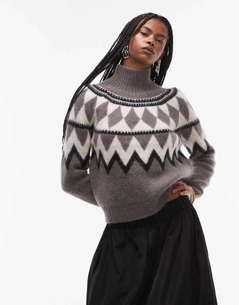 ALL SAINTS AllSaints Tura fairisle jumper in grey 1