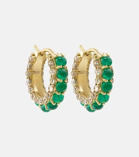 Ileana Makri 18kt gold hoop earrings with emeralds and diamonds 1