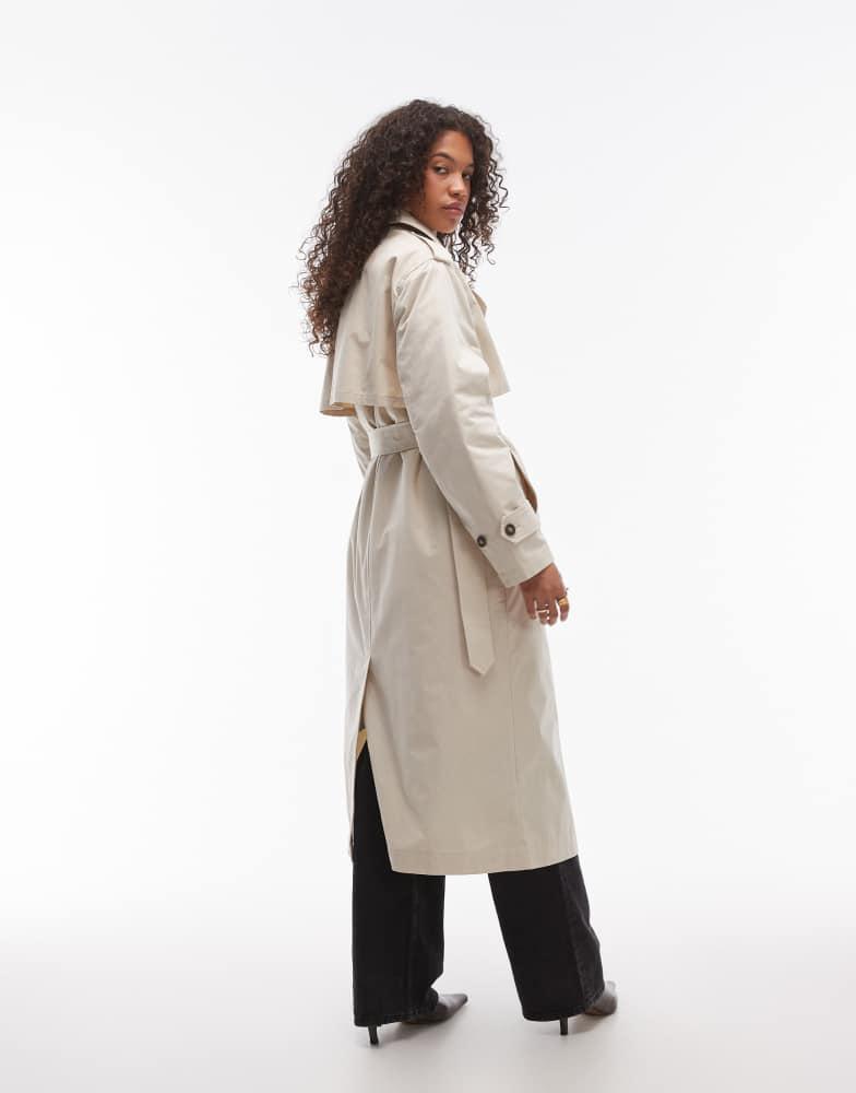 Topshop Topshop longline trench coat with detachable borg lining in stone