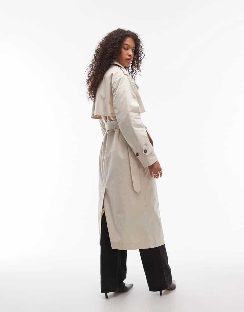 Topshop Topshop longline trench coat with detachable borg lining in stone 2